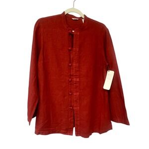 Kleen Red 100% Linen Mandarin Collar Frog Button Tunic Top 
Womens M